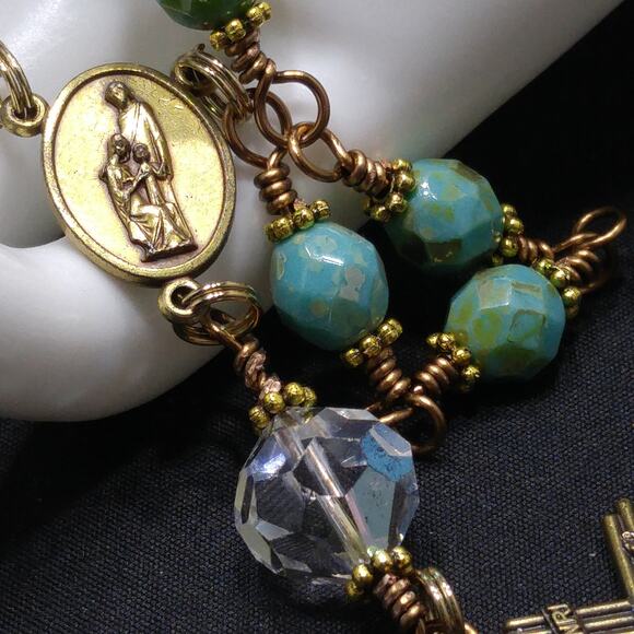 Holy Family One Decade Rosary, Bronze Crucifix, Crystal Beads - Picture 3 of 10